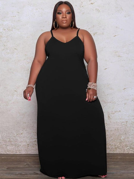 flowersverse Plus Size Solid Color Cami Maxi Dresses