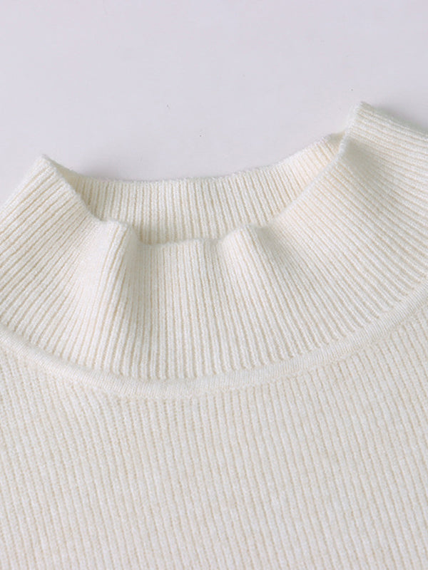 flowersverse Buttoned Split-Joint Long Sleeves High-Neck Sweater Tops