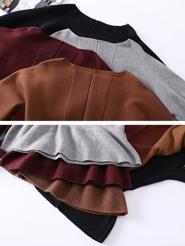 flowersverse Casual Long Sleeves Solid Color Boat Neck Tunic Sweater Tops