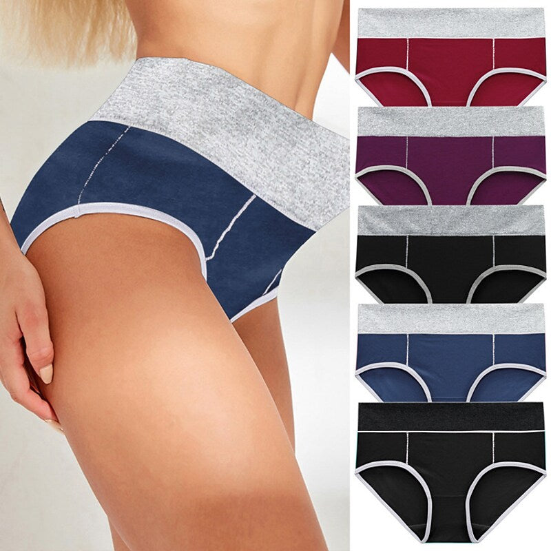flowersverse Women's Plus Size Basic Vacation Pure Color Shaping Panty Stretchy High Waist Cotton 5 Pieces Green M