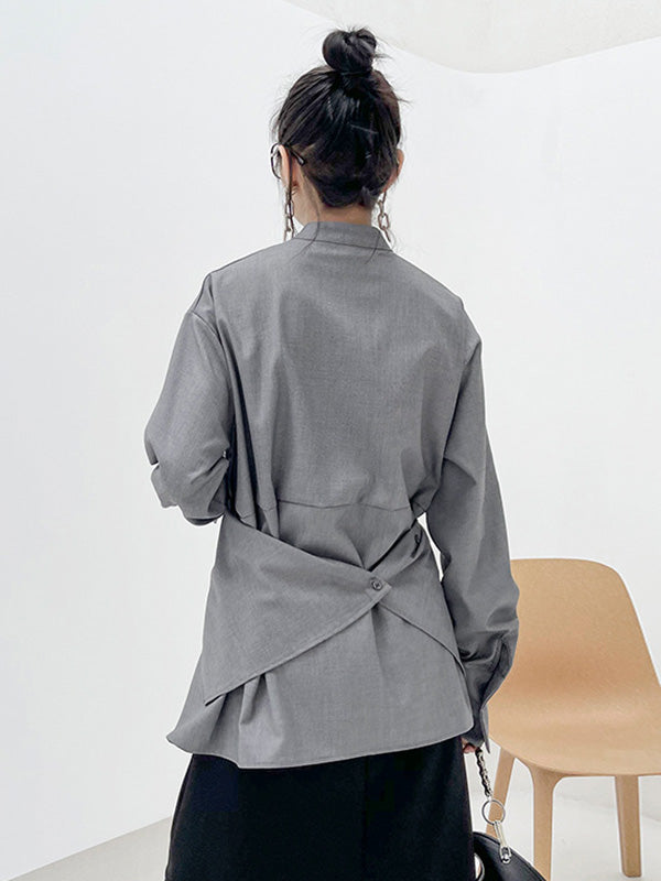 flowersverse Light Maturity Irregular Stand Collar Long Sleeve Shirt