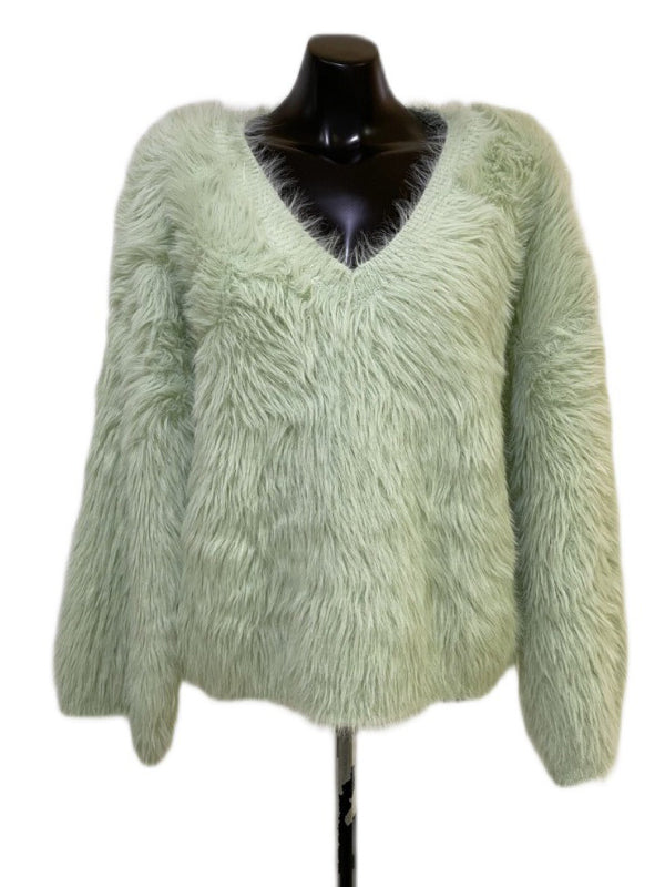 flowersverse Original Creation Long Sleeves Loose Solid Color V-Neck Sweater Tops