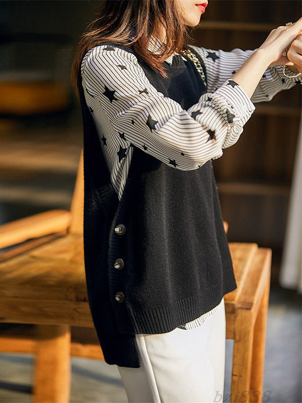 flowersverse Casual Sleeveless Loose Solid Color Round-Neck Knitting Vest Outerwear