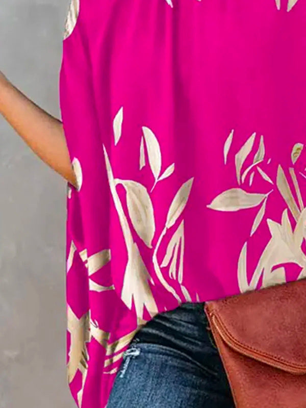 flowersverse Printed Asymmetric One Shoulder High-Neck Blouse Tunic Top