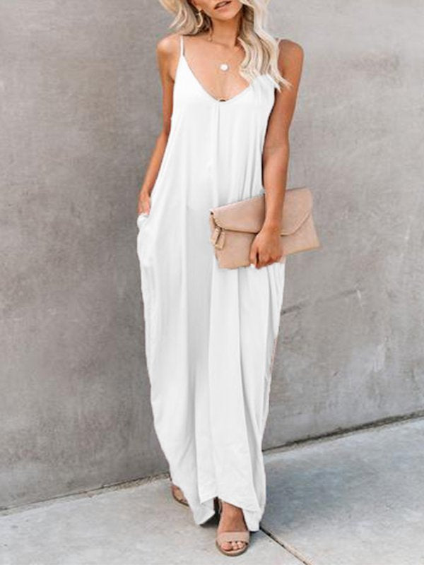 flowersverse Casual Sleeveless V Neck Plus Size Maxi Dress