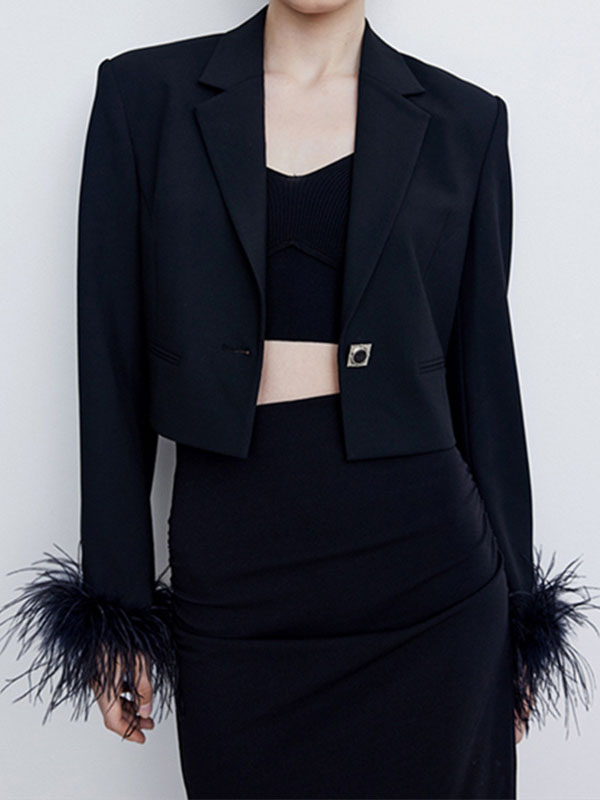 flowersverse Buttoned Solid Color Tasseled Long Sleeves Notched Collar Outerwear Blazer