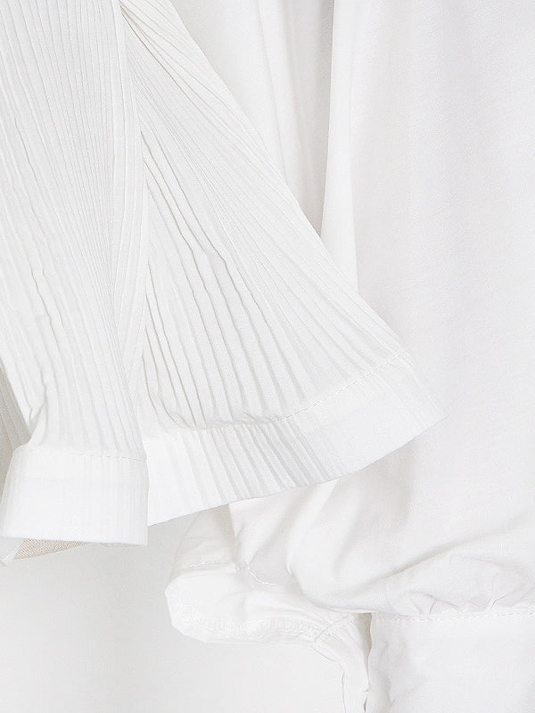 flowersverse Stylish Loose Long Sleeves Buttoned Falbala Belted Solid Color Stand Collar Blouses&Shirts Tops