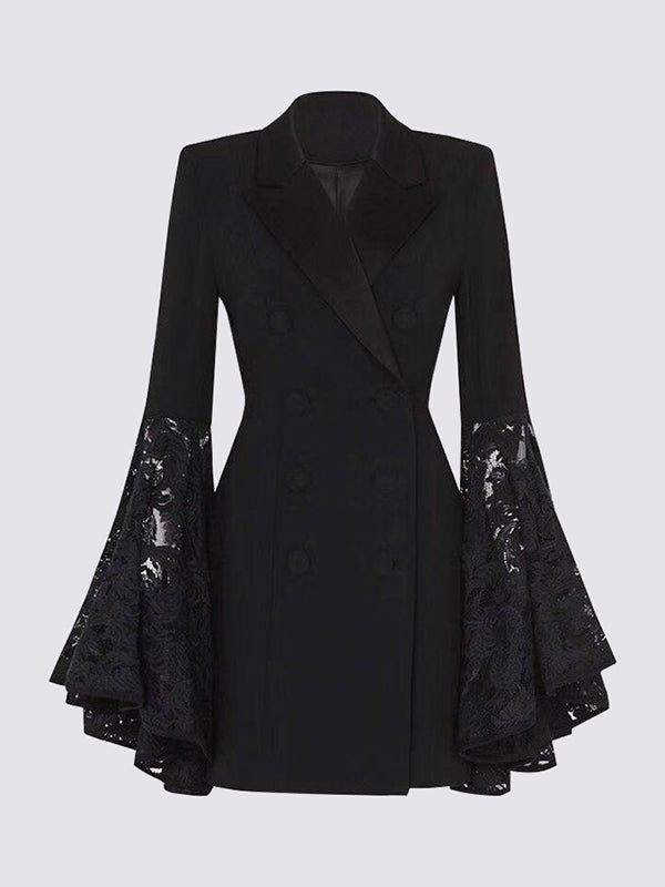 flowersverse Asymmetric Buttoned Solid Color Split-Joint Flared Sleeves Long Sleeves Notched Collar Outerwear Blazer