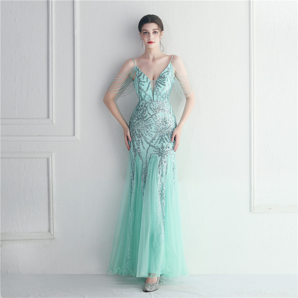 flowersverse Plus Size Women Sequined Formal Party Maxi Evening Dress