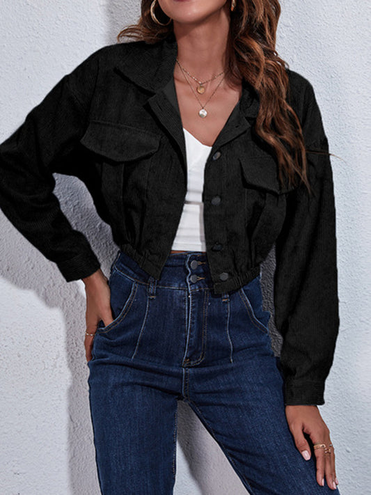 flowersverse Buttoned Elasticity Pleated Long Sleeves Loose Lapel Outerwear Jackets