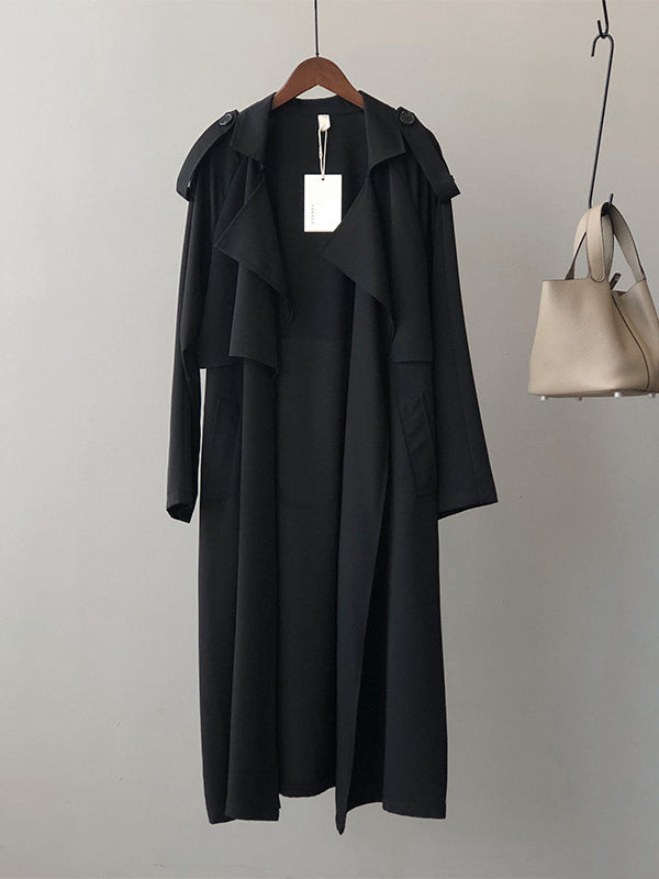 flowersverse Khaki&Black Vintage Notched Collar Thin Trench Coat
