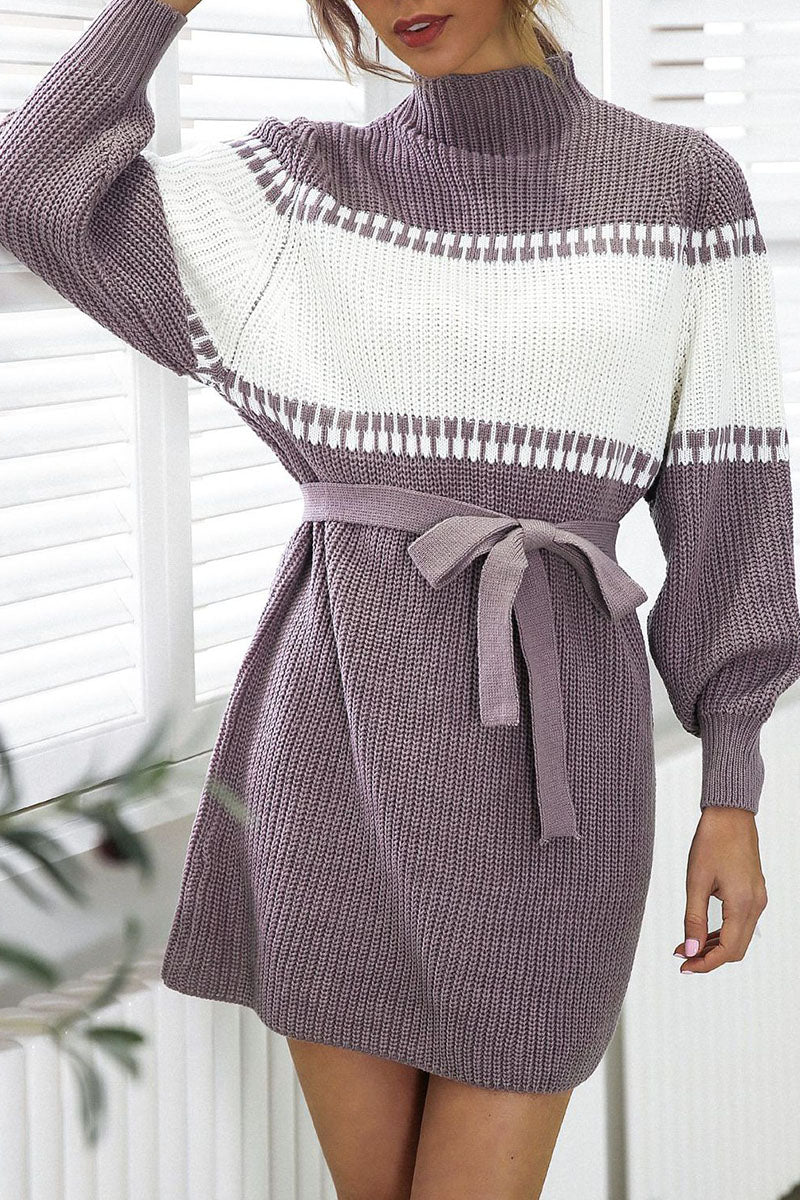 flowersverse Casual Geometric Half A Turtleneck Pencil Skirt Dresses(3 Colors)