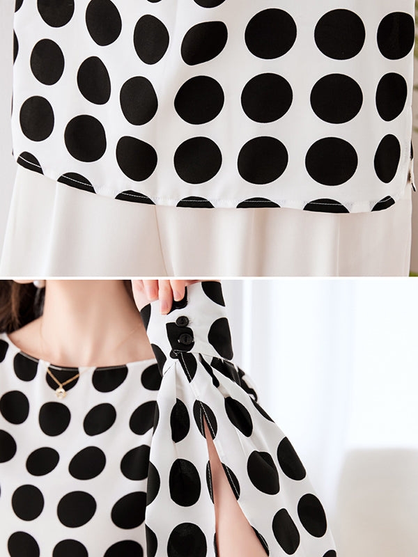 flowersverse Polka-Dot Long Sleeves Loose Round-Neck Blouses&Shirts Tops
