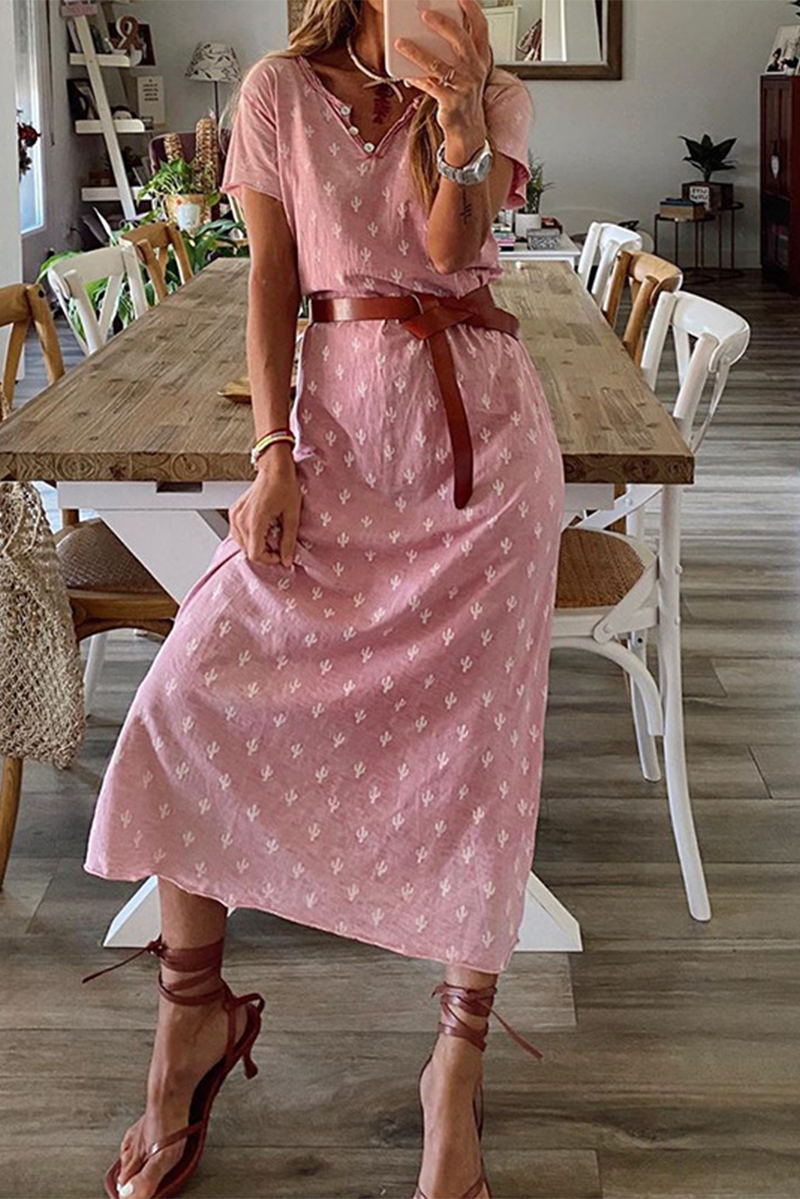 flowersverse Casual Print Patchwork V Neck Straight Dresses