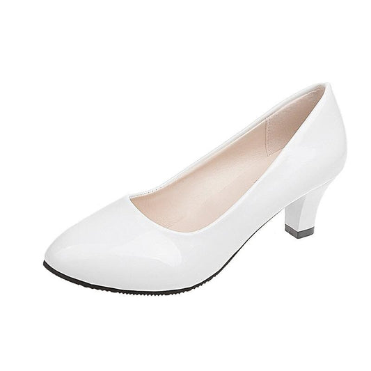 flowersverse Women's Heels Plus Size Work Daily Summer Stiletto Heel Round Toe Elegant Casual Classic Faux Leather Loafer Solid Color Black matte Bright red leather black glossy leather