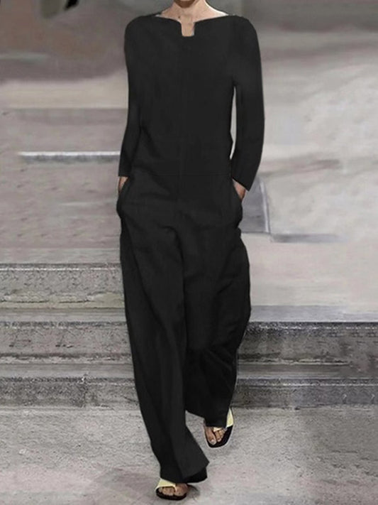 flowersverse Casual 6 Colors Boat Neck Long Sleeves Jumpsuits