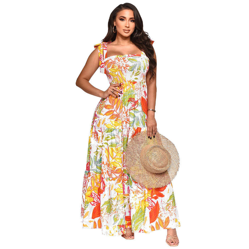 flowersverse Floral Print Tie Straps Maxi Dress