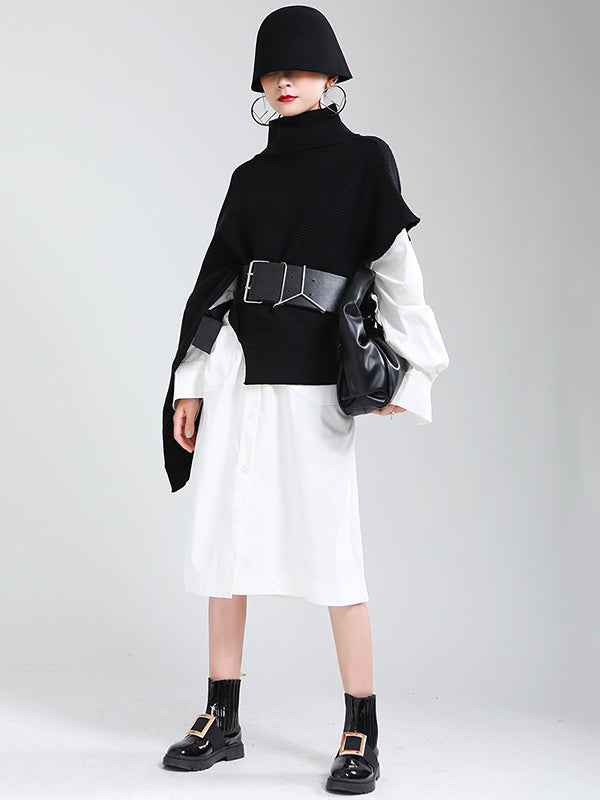 flowersverse Original Solid High-Neck Irregularity Sweater