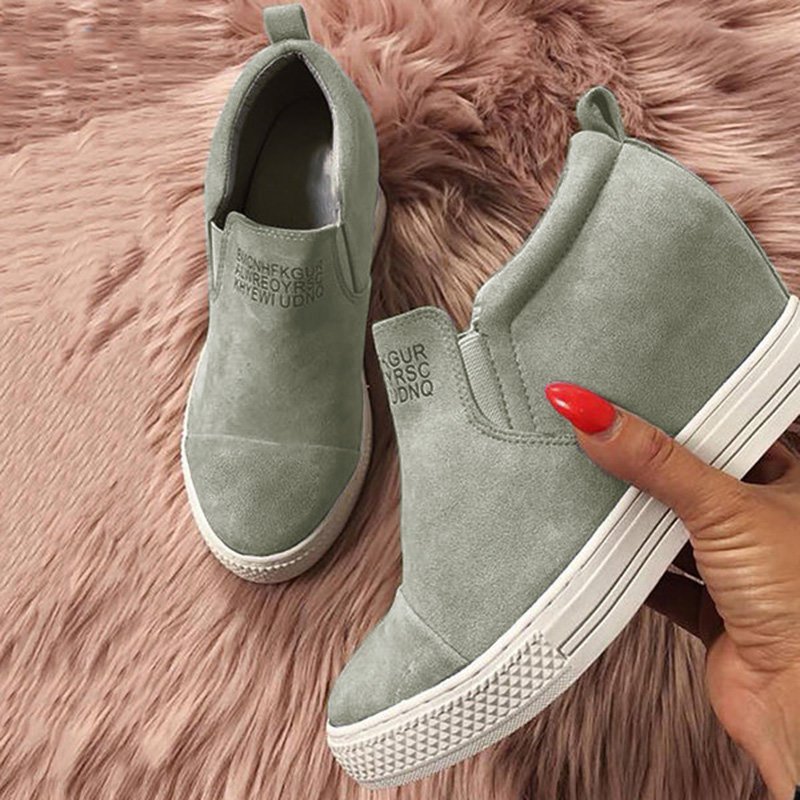 flowersverse Women Faux Suede Wedge heel Sneakers Slip on Breathable Shoes