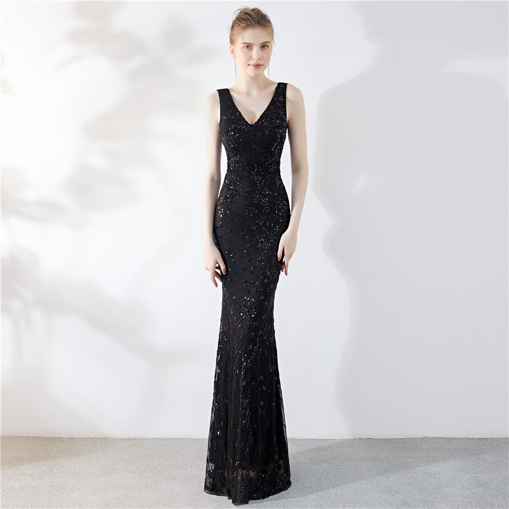 flowersverse Elegant Long Sequins Plus Size Beauty Formal Party Evening Dress