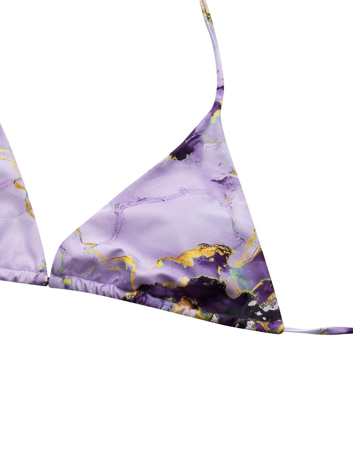 flowersverse Elegant Tie-Dye Pattern Printing V Neck Bikinis set Three-Piece Set