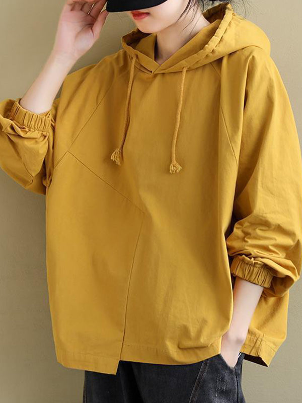flowersverse Artistic Retro Solid Color Split-Joint Hooded Long Sleeves Hoodies