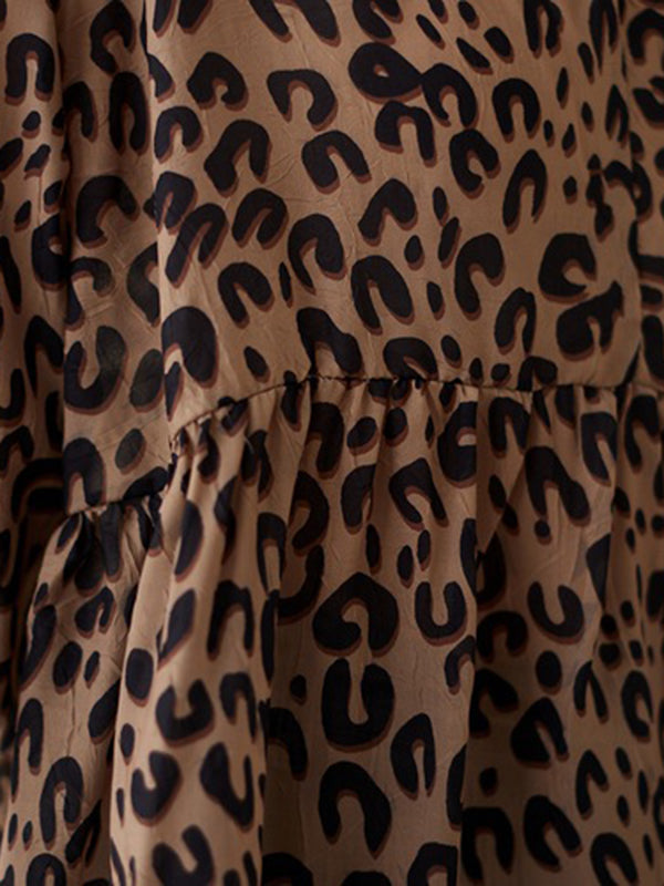 flowersverse Leopard Half Sleeves Loose V-neck T-Shirts Tops Blouses&shirts Tops