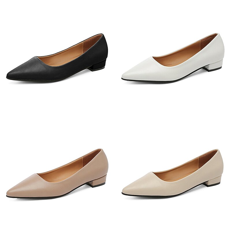flowersverse Women's Flats Dress Shoes Office Work Daily Summer Low Heel Pointed Toe Business Classic Minimalism Leather Loafer Almond Black White