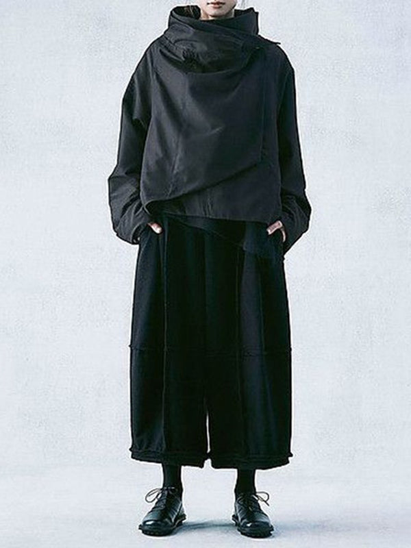 flowersverse Casual Loose Black Stand Collar Outerwear