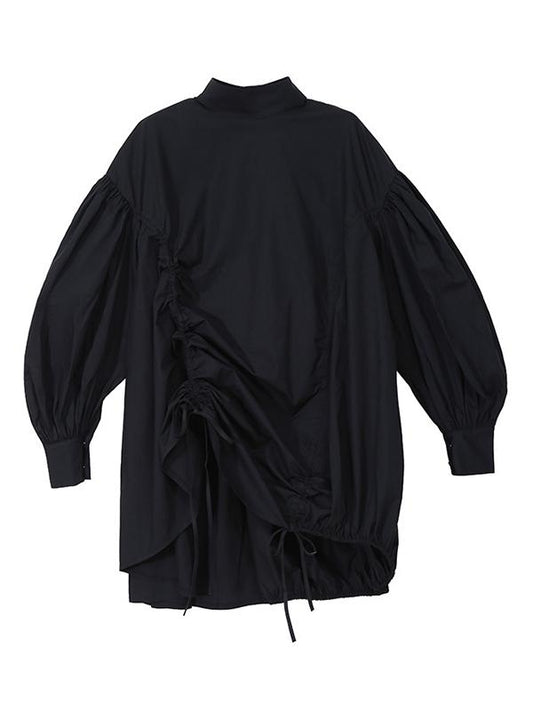 flowersverse Drawstring Cropped Loose Stand Collar Shirt