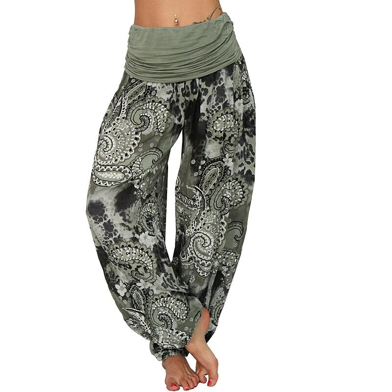 flowersverse Women‘s Yoga Harem Pants Quick Dry Yoga Gym Workout Pilates Pants Bloomers Bottoms Boho Green / Black Army Green Khaki Plus Size Sports Activewear Loose / Athletic / Casual / Athleisure