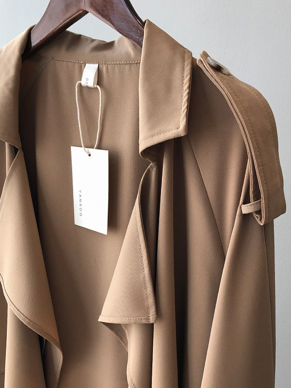 flowersverse Khaki&Black Vintage Notched Collar Thin Trench Coat