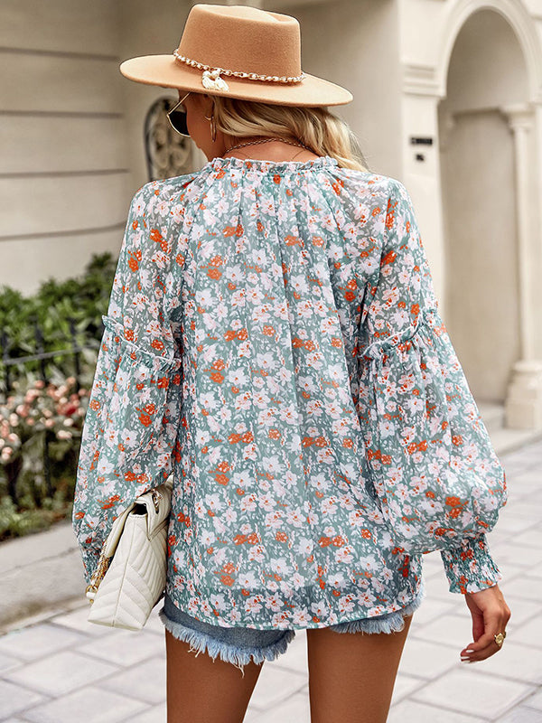 flowersverse Casual Loose Floral Printed V-Neck T-Shirt