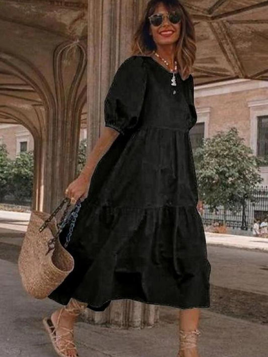 flowersverse Women's A-Line Dress Midi Dress - Half Sleeve Polka Dot Summer Work White Black Navy Blue Light Blue White Dresses