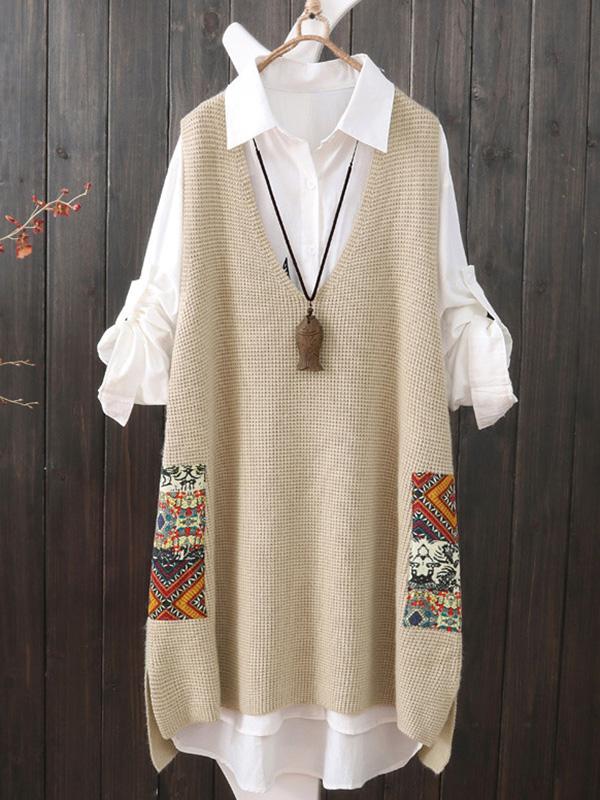 flowersverse Loose Printed V-Neck Vest