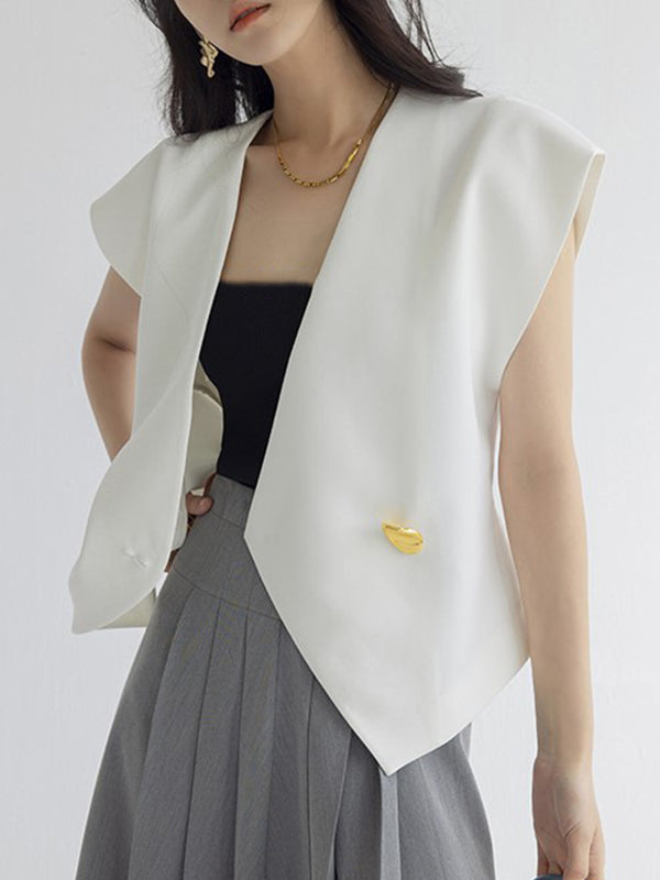 flowersverse Asymmetric Buttoned Sleeveless V-Neck Vest Top