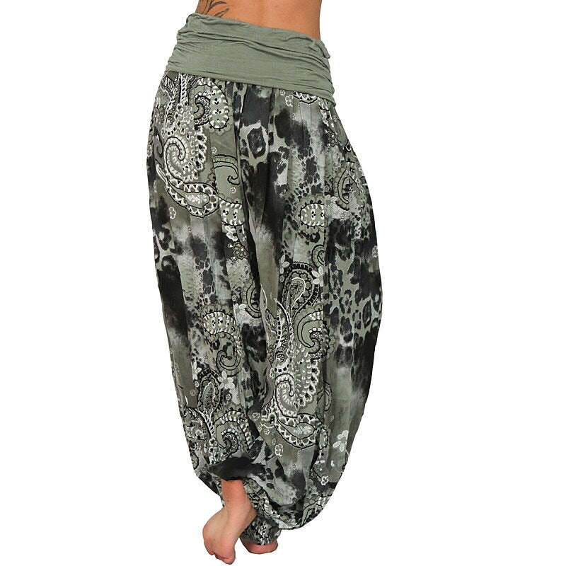 flowersverse Women‘s Yoga Harem Pants Quick Dry Yoga Gym Workout Pilates Pants Bloomers Bottoms Boho Green / Black Army Green Khaki Plus Size Sports Activewear Loose / Athletic / Casual / Athleisure