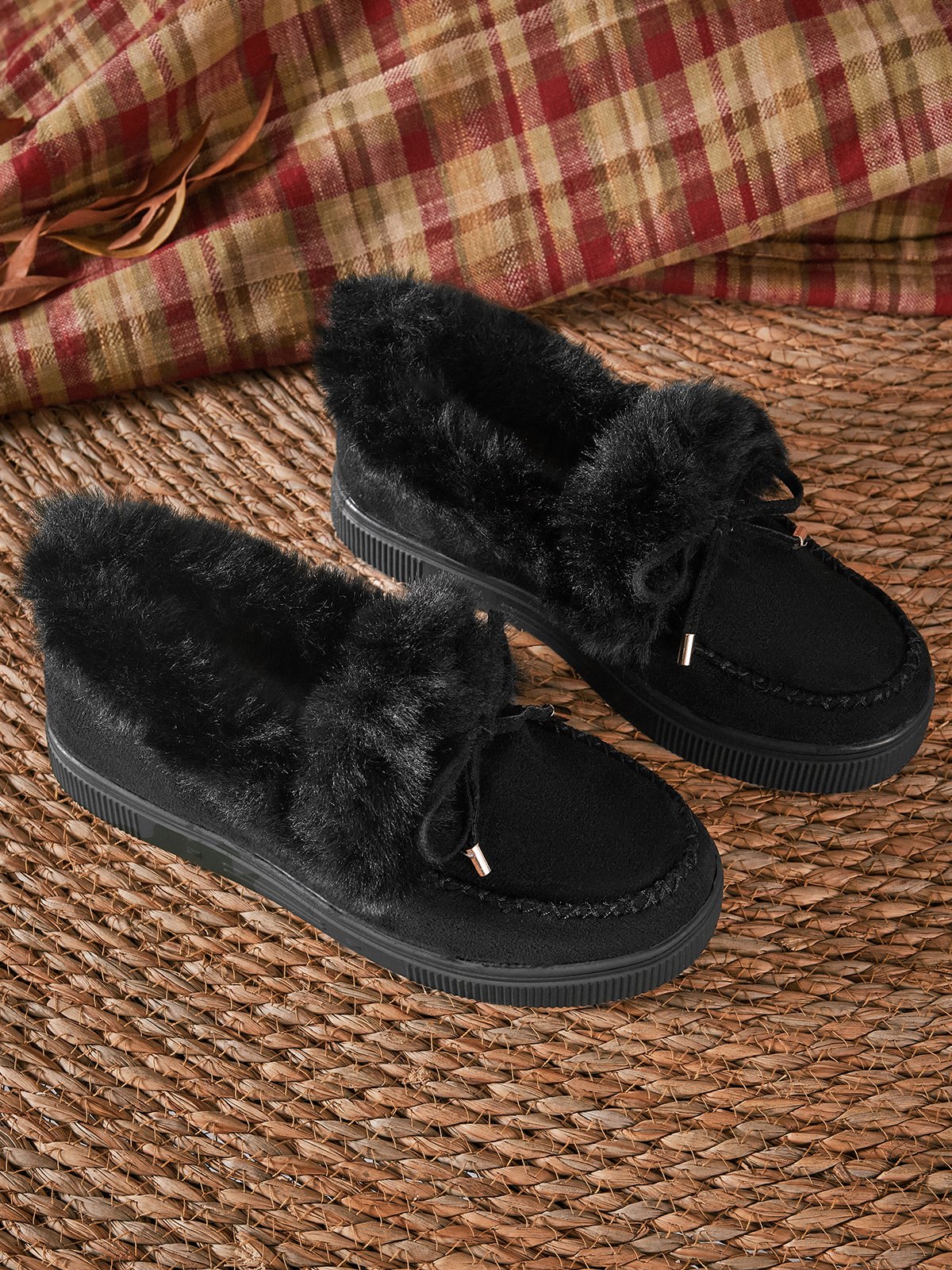 flowersverse Winter Warm Daily Flat Heel Closed Toe Boots