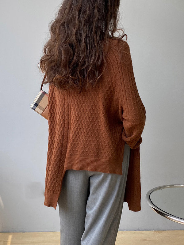 flowersverse Original Irregular 5 Colors Split-Side Round-Neck Long Sleeves Sweater Top