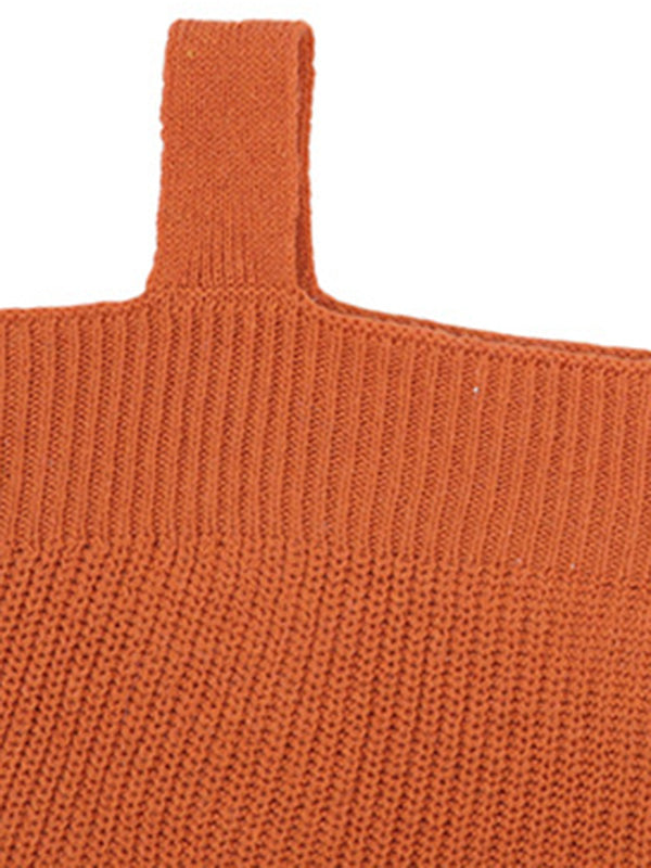 flowersverse Long Sleeves Split-Side Solid Color Off-The-Shoulder Sweater Tops