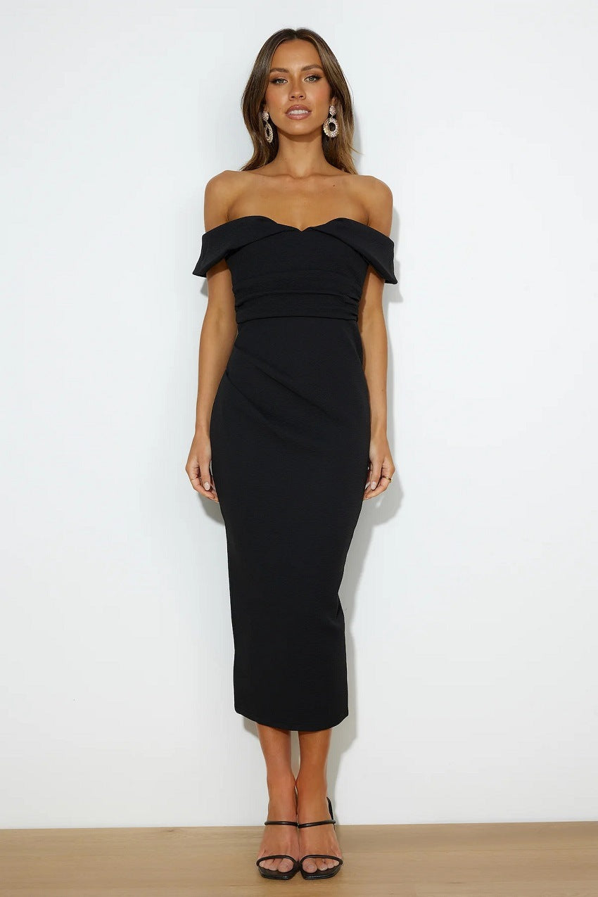 flowersverse Summer Long Dress Fashion Solid Color Off Shoulder Chic Bodycon Dress Women