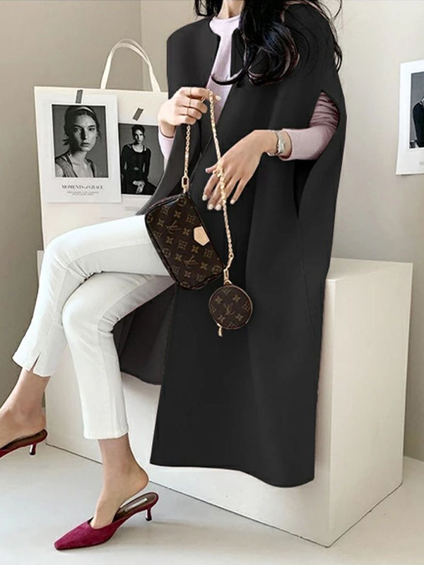 flowersverse Simple Sleeveless Solid Color Round-Neck Cape Outerwear