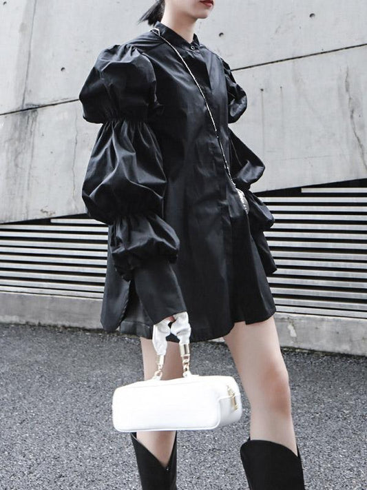 flowersverse Vintage Layered Puff Sleeve Long Shirt