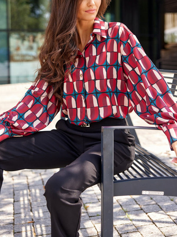 flowersverse Printed Long Sleeves Loose Lapel Blouses&shirts Tops