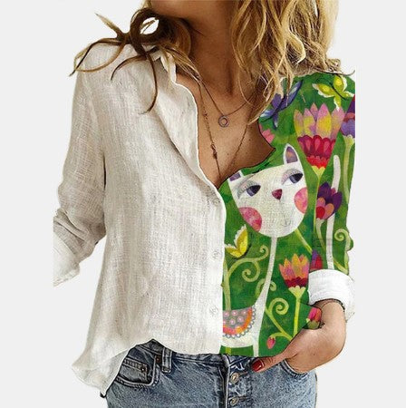 flowersverse 5XL 3D Digital Portrait Letter Printing Casual Women Blouse Oversized Spring Autumn Loose Button Cardigan Long Ladies Shirt New
