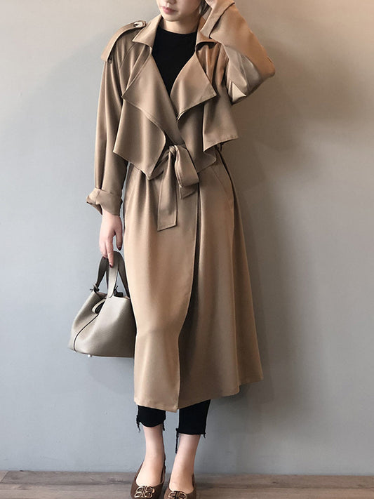 flowersverse Khaki&Black Vintage Notched Collar Thin Trench Coat
