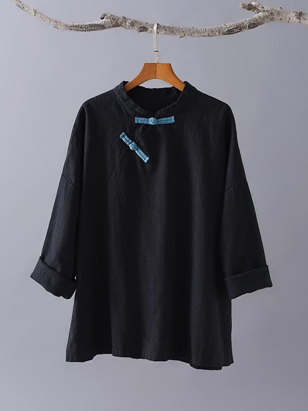 flowersverse National Style Button Linen Shirt
