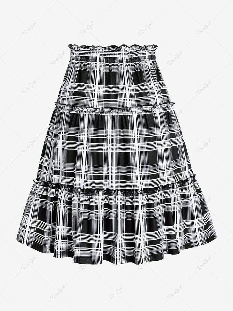 flowersverse Plus Size Plaid Ruffle Midi A Line Skirt