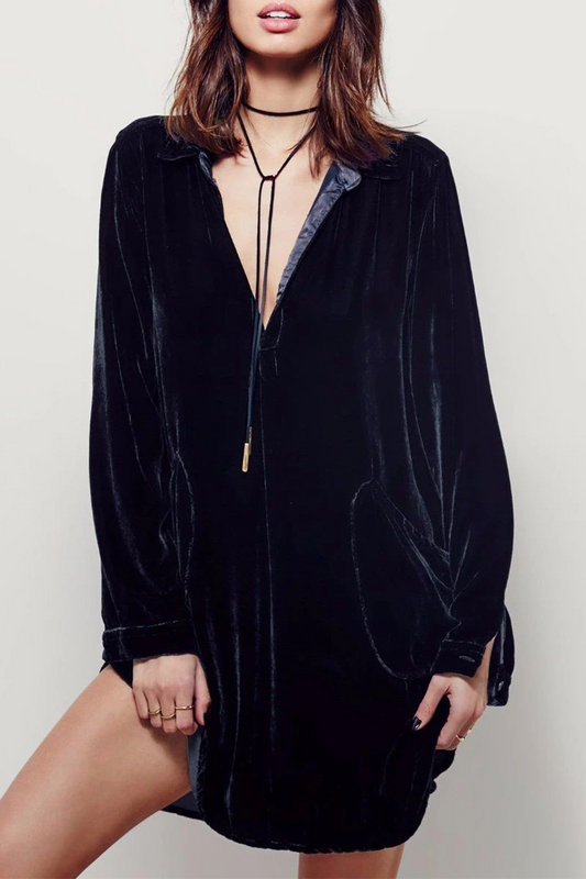 flowersverse Casual Solid Patchwork Pocket Turndown Collar Shirt Dress Dresses(3 Colors)