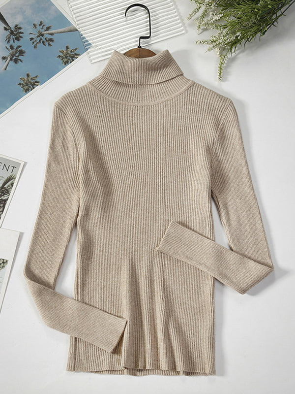 flowersverse Simple Skinny Solid Color High-Neck Sweater Tops